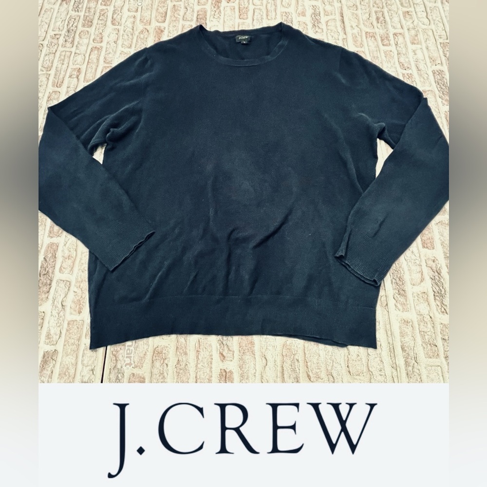 J. Crew Cashmere Cotton Sweater Crew Neck Preppy Business Casual Navy Blue Men L